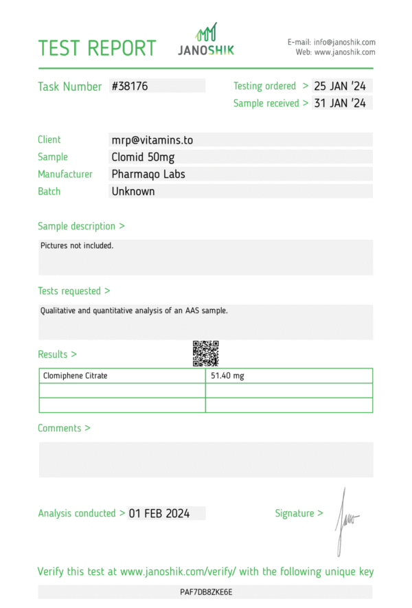 Pharmaqo Labs Clomid 50 tabs x 50mg - Image 2